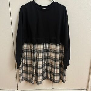 Black and Plaid Long Sleeve Fantastic Fawn Dress